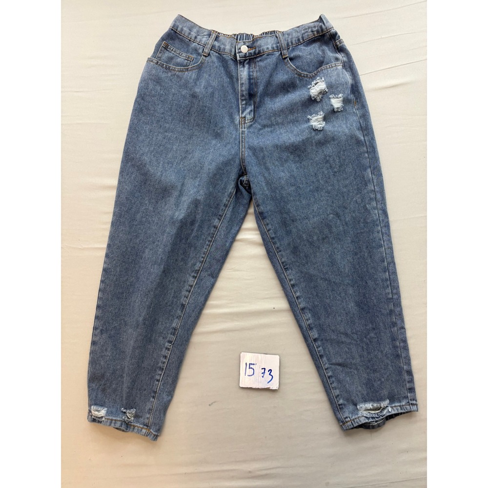 SHEIN Curve Distressed Mom Jeans Medium Wash High Waist Relaxed Tapered 0XL